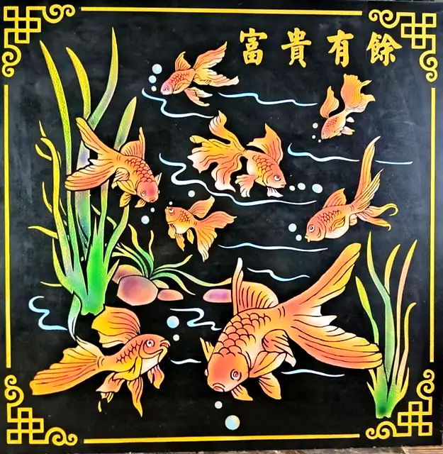 Goldfish painted stone plaque