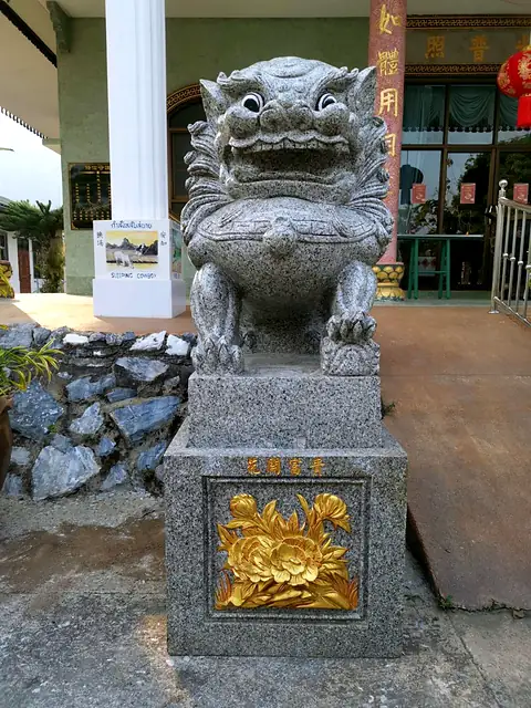 Granite guardian lion installed at a building
