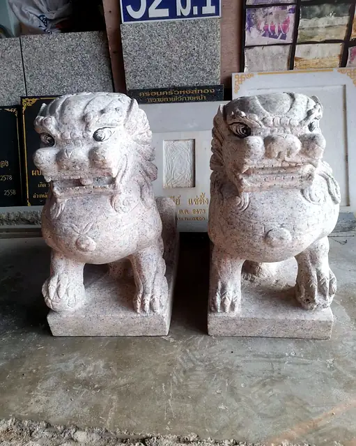 สิงห์หินแกรนิตสีขาวคู่ ขนาดใหญ่