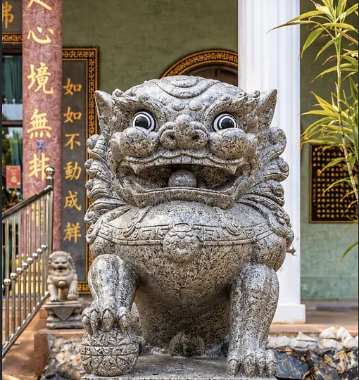 中式花岗岩石狮，守护庙门