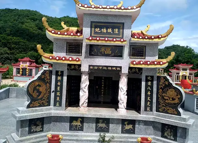 大型花岗岩中式墓园，中式屋顶，整体施工