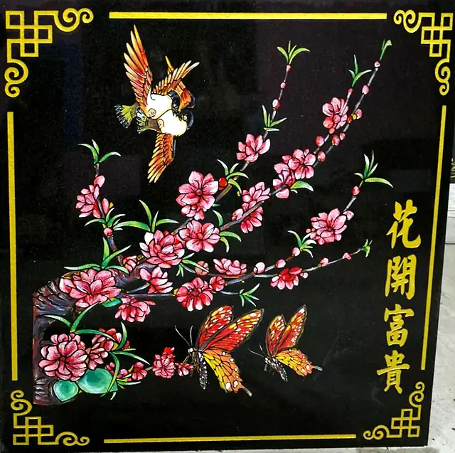 花开富贵花鸟彩绘石板